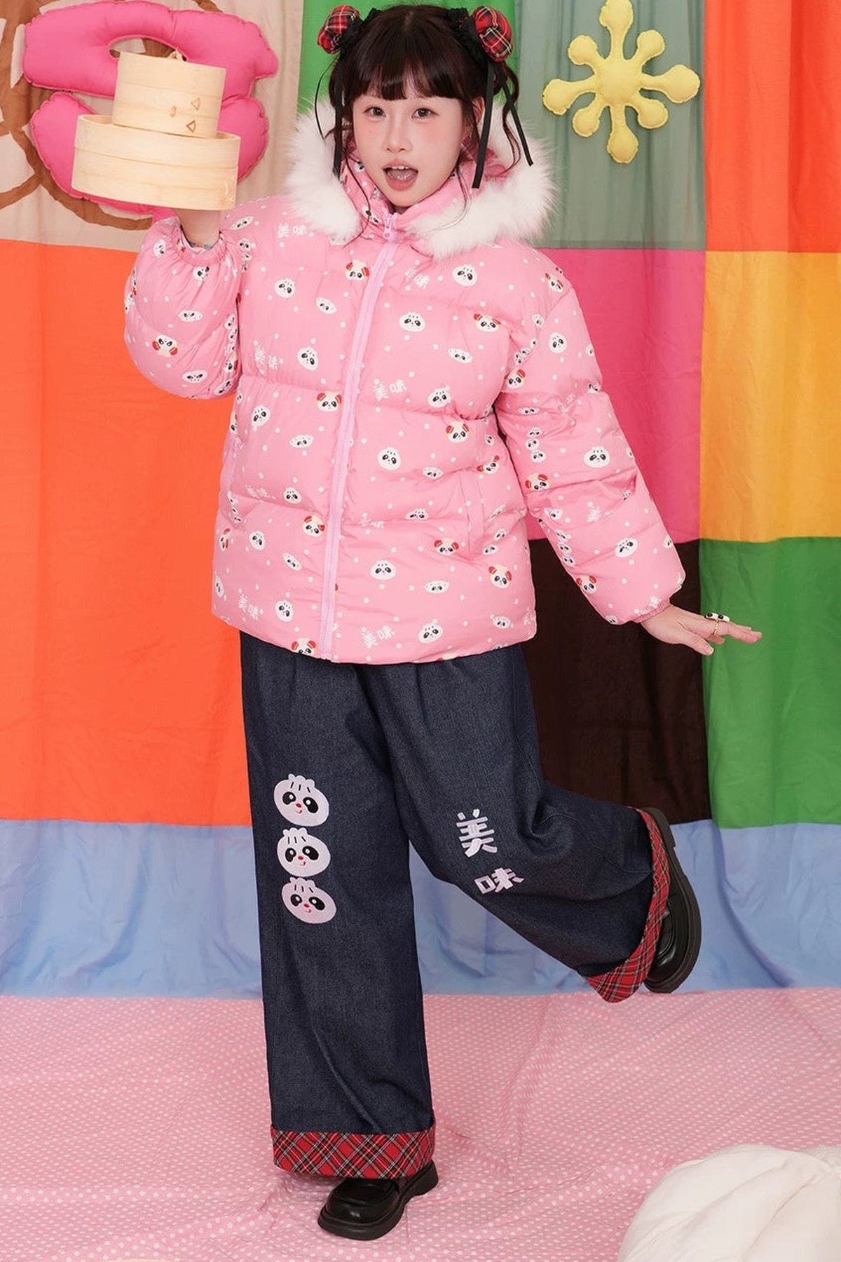 Pink Panda Hooded Down Jacket