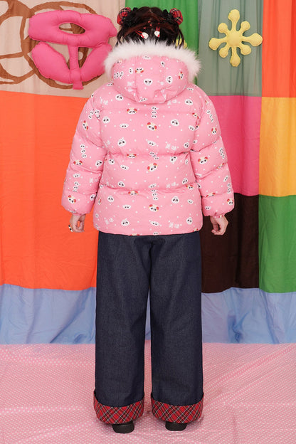 Pink Panda Hooded Down Jacket