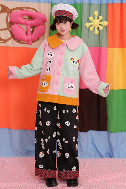 Colorful Embroidered Panda Woolen Jacket