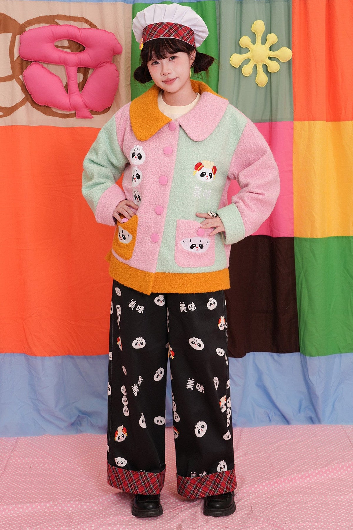 Colorful Embroidered Panda Woolen Jacket