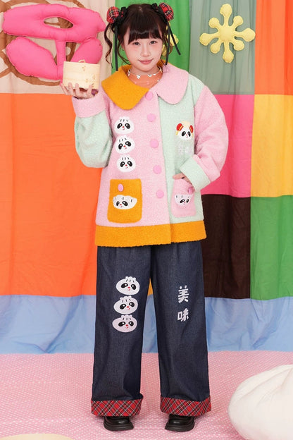 Colorful Embroidered Panda Woolen Jacket