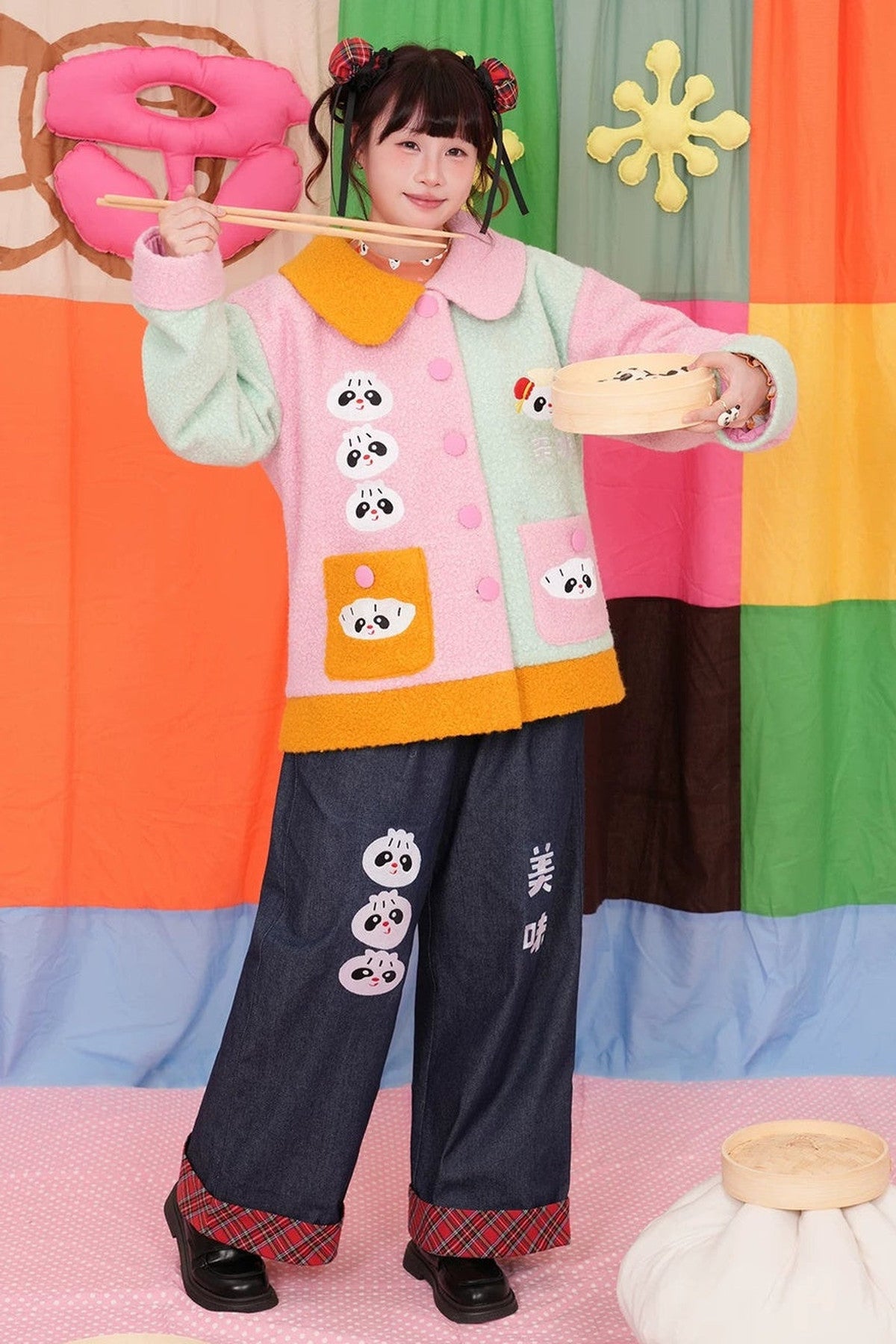 Colorful Embroidered Panda Woolen Jacket