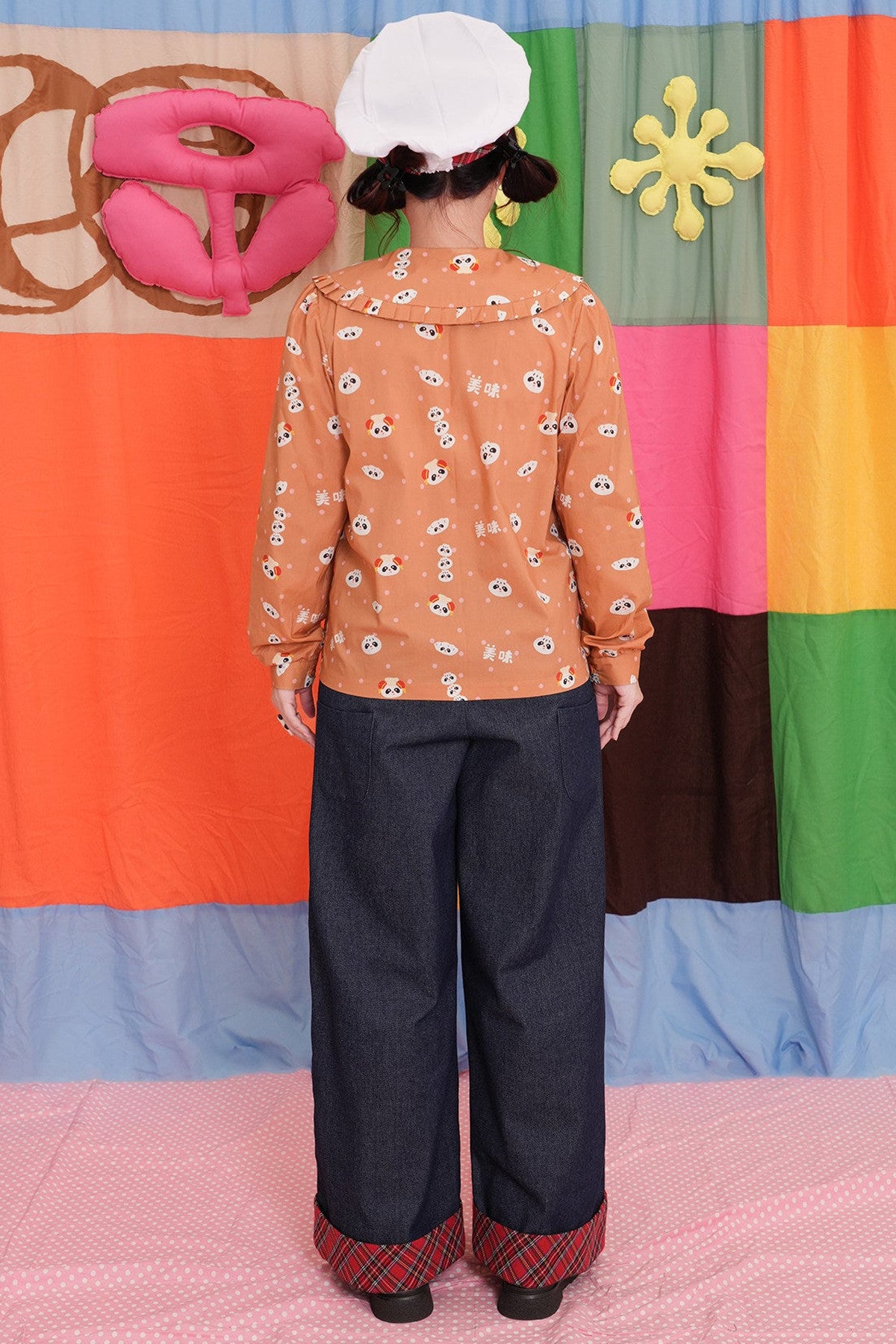 Panda Embroidered Straight Wide-Leg Jeans