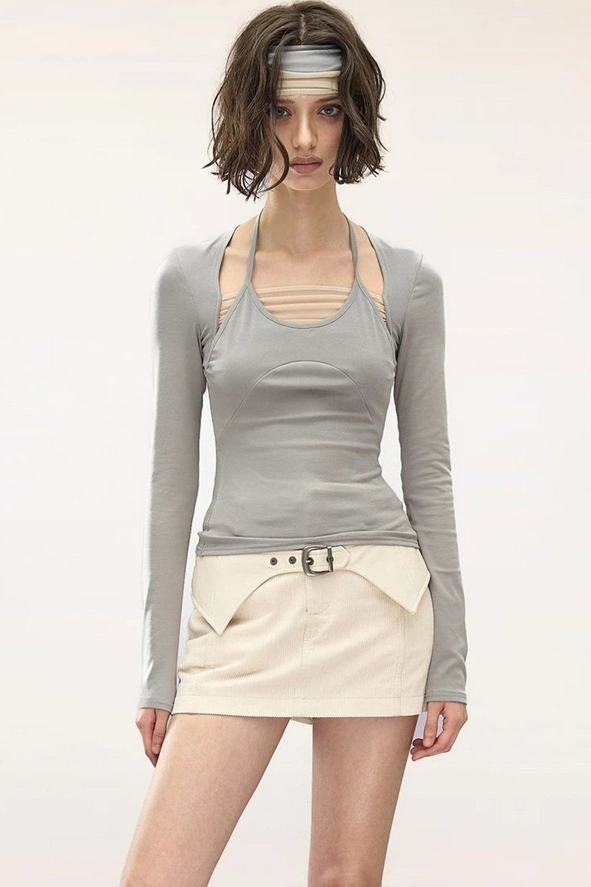 Detachable Neck Layered Mesh T-Shirt