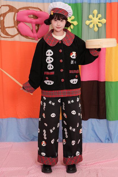 Two-Tone Panda Embroidered Wool Jacket