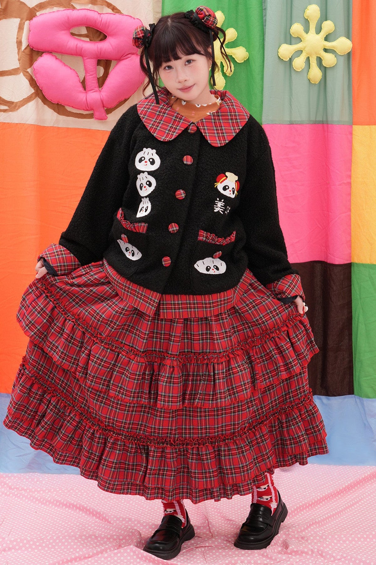Two-Tone Panda Embroidered Wool Jacket