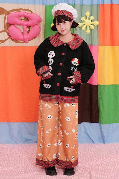 Two-Tone Panda Embroidered Wool Jacket