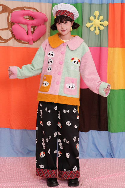 Panda Print Straight Wide-Leg Denim Pants