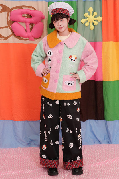 Panda Print Straight Wide-Leg Denim Pants