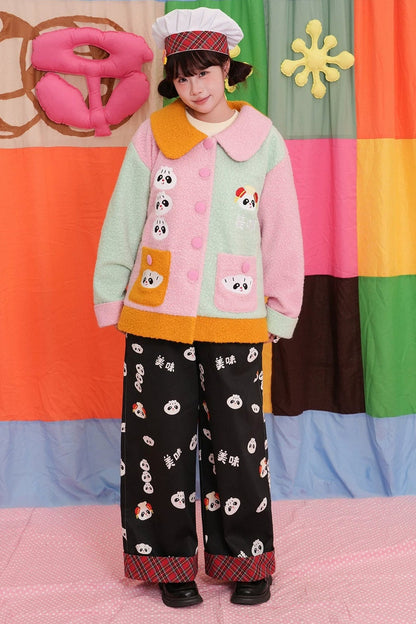 Panda Print Straight Wide-Leg Denim Pants