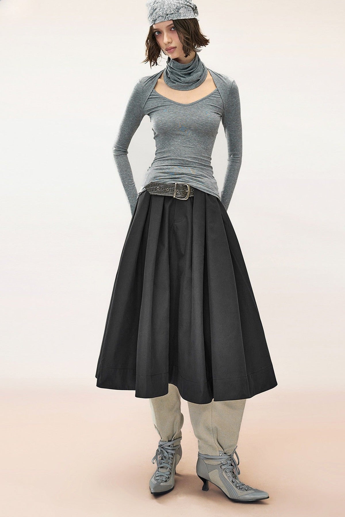 Mid-Length Pleated Hepburn Skirt