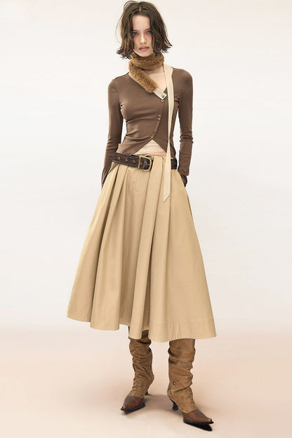 Mid-Length Pleated Hepburn Skirt