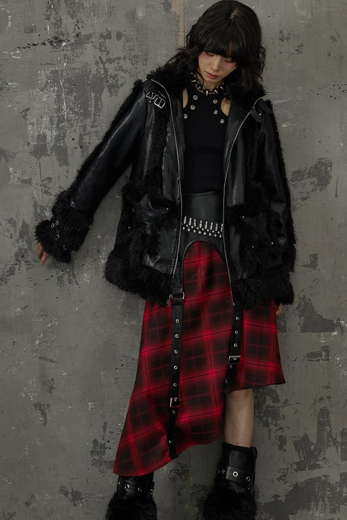 Punk-Star-Patchworkjacke mit Fell