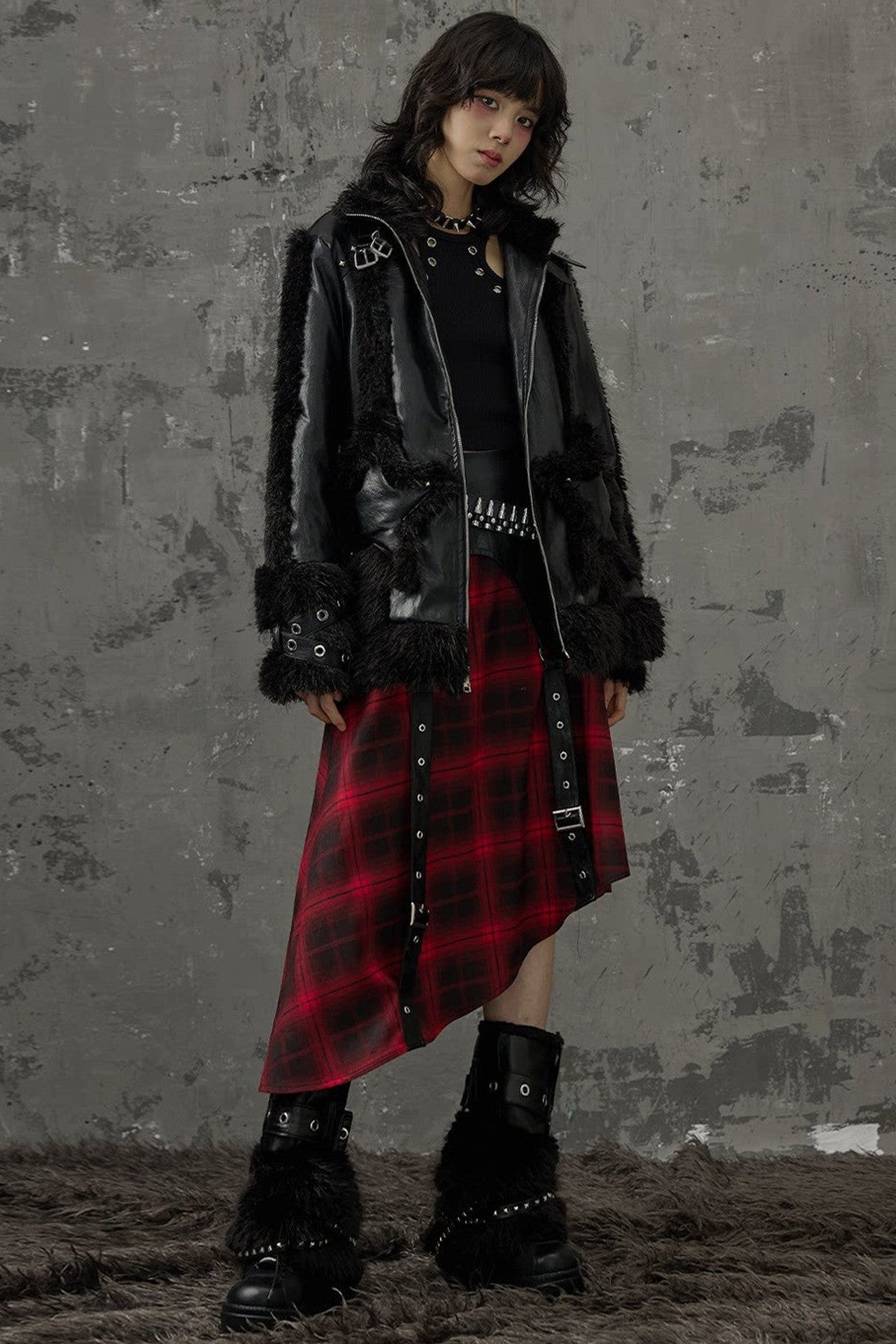 Punk-Star-Patchworkjacke mit Fell
