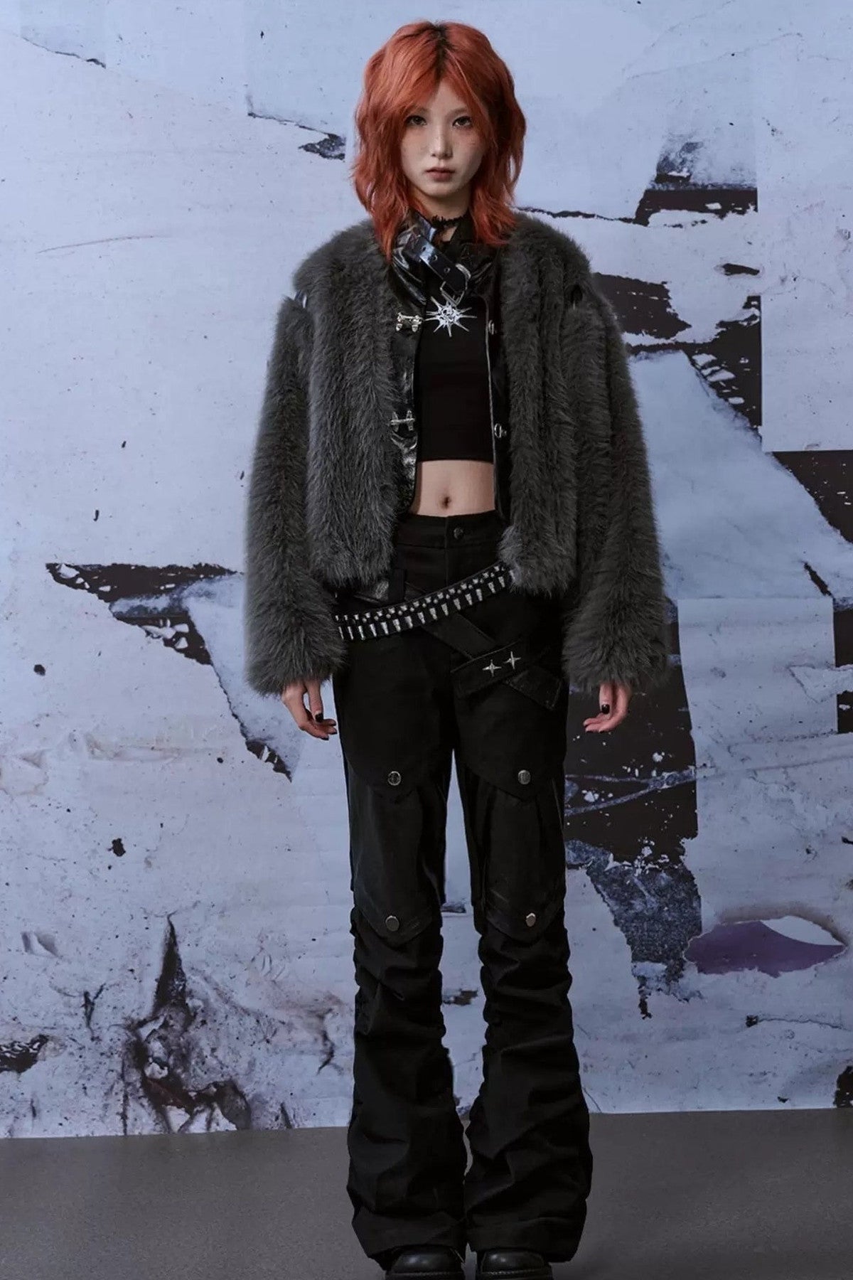 Loose Short Patchwork Metal Fur Coat