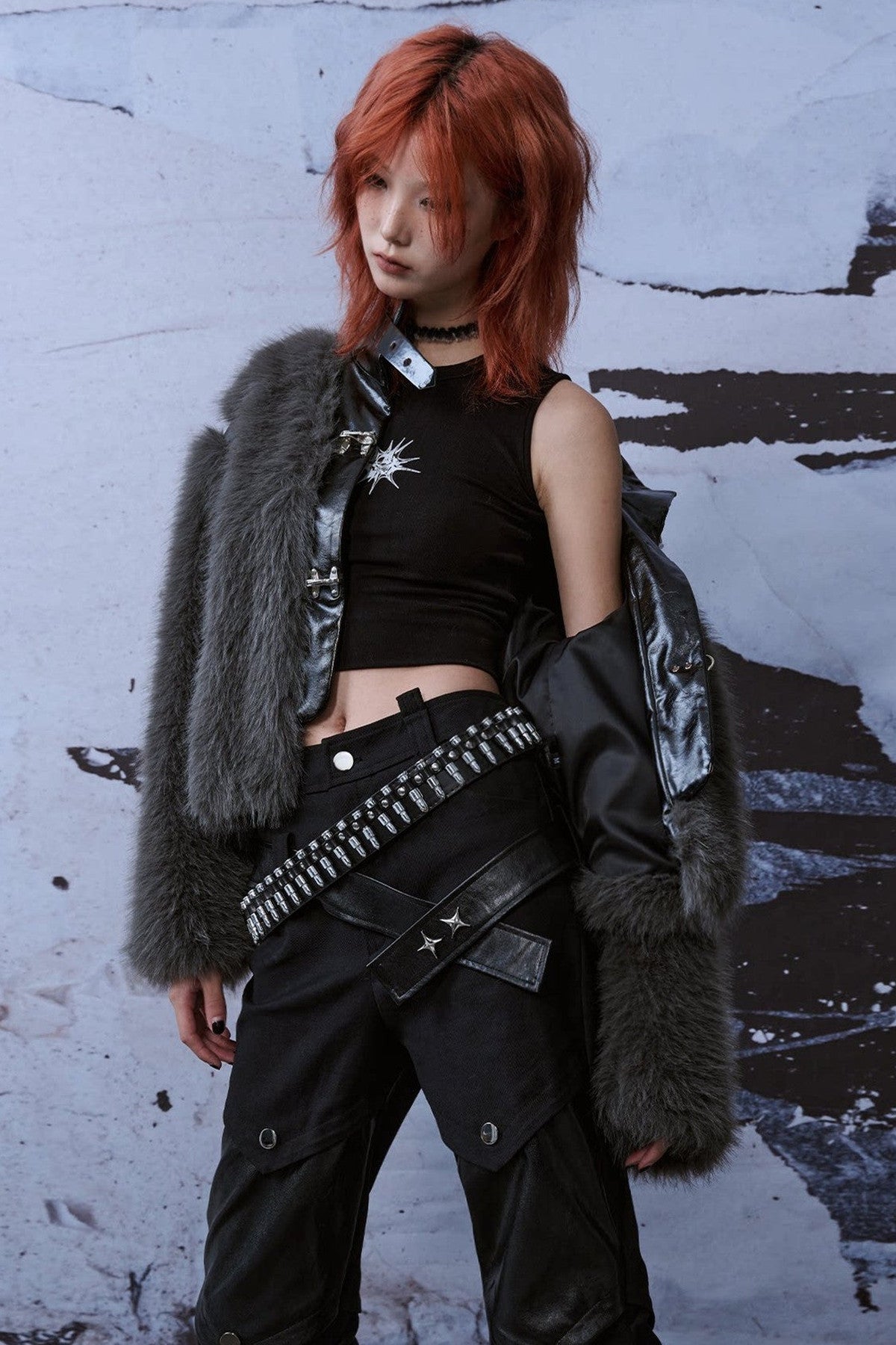 Loose Short Patchwork Metal Fur Coat