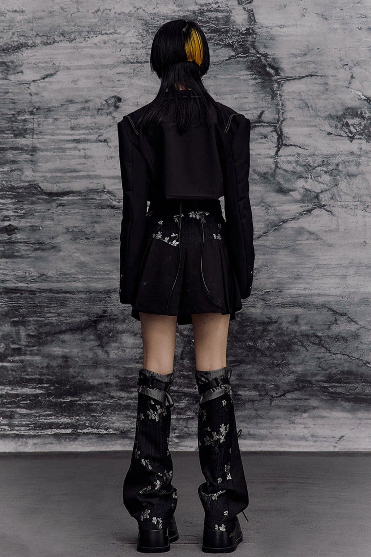 Dark Slimming Patchwork Lapel Jacket Set