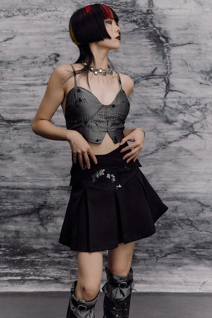New Chinese-Style Punk Jacquard Pleated Skirt