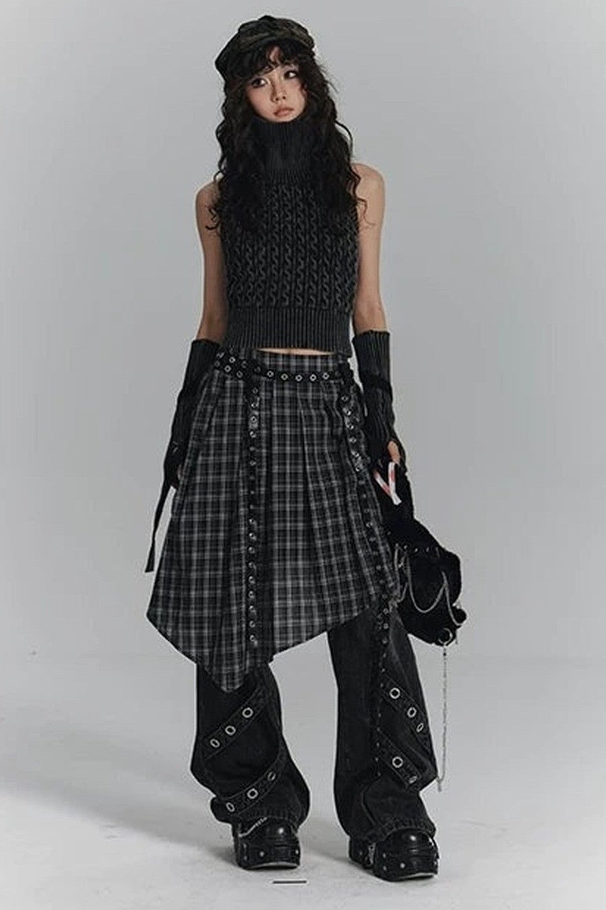 Asymmetrical A-Line Plaid Skirt