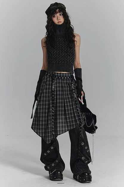 Short Backless Slim-Fit Knit Top with Tie Sleeves