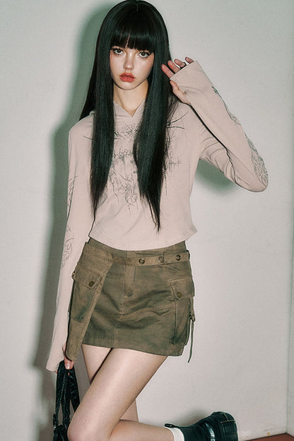 Fitted Long-Sleeved Subculture Hooded T-Shirt