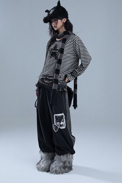 Layered-Look Patchwork Striped Pants