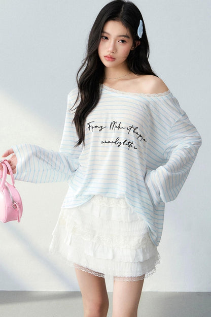 Striped Lace Off-Shoulder Top