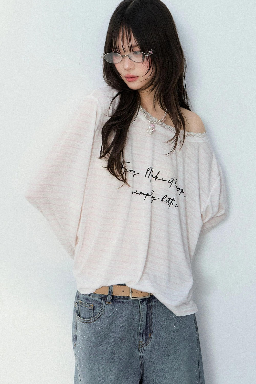 Striped Lace Off-Shoulder Top