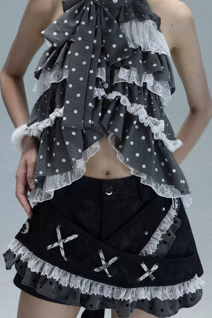 Vintage Leather Lace Skirt