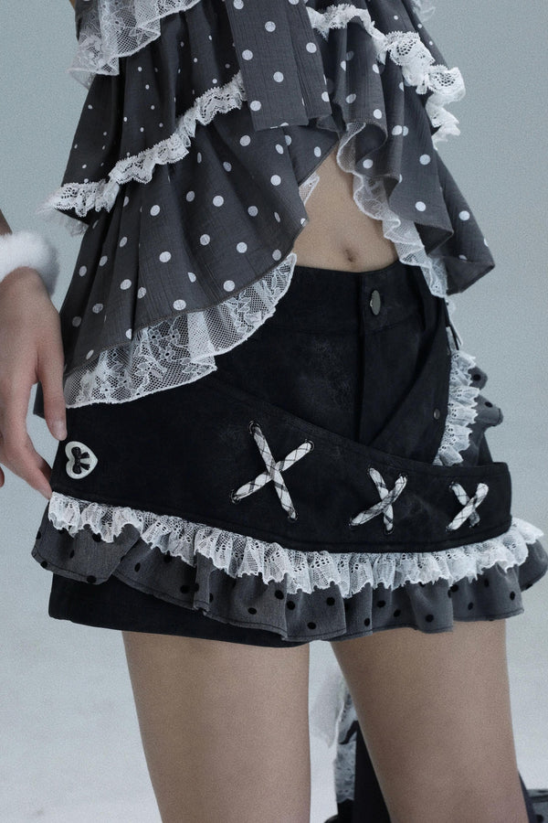 Vintage Leather Lace Skirt
