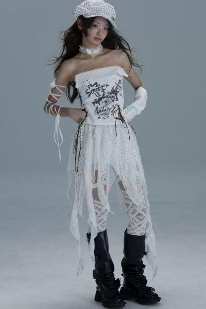 Original Printed Denim Tube Top