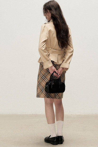 Cream Khaki Pleated A-Line Trench Coat
