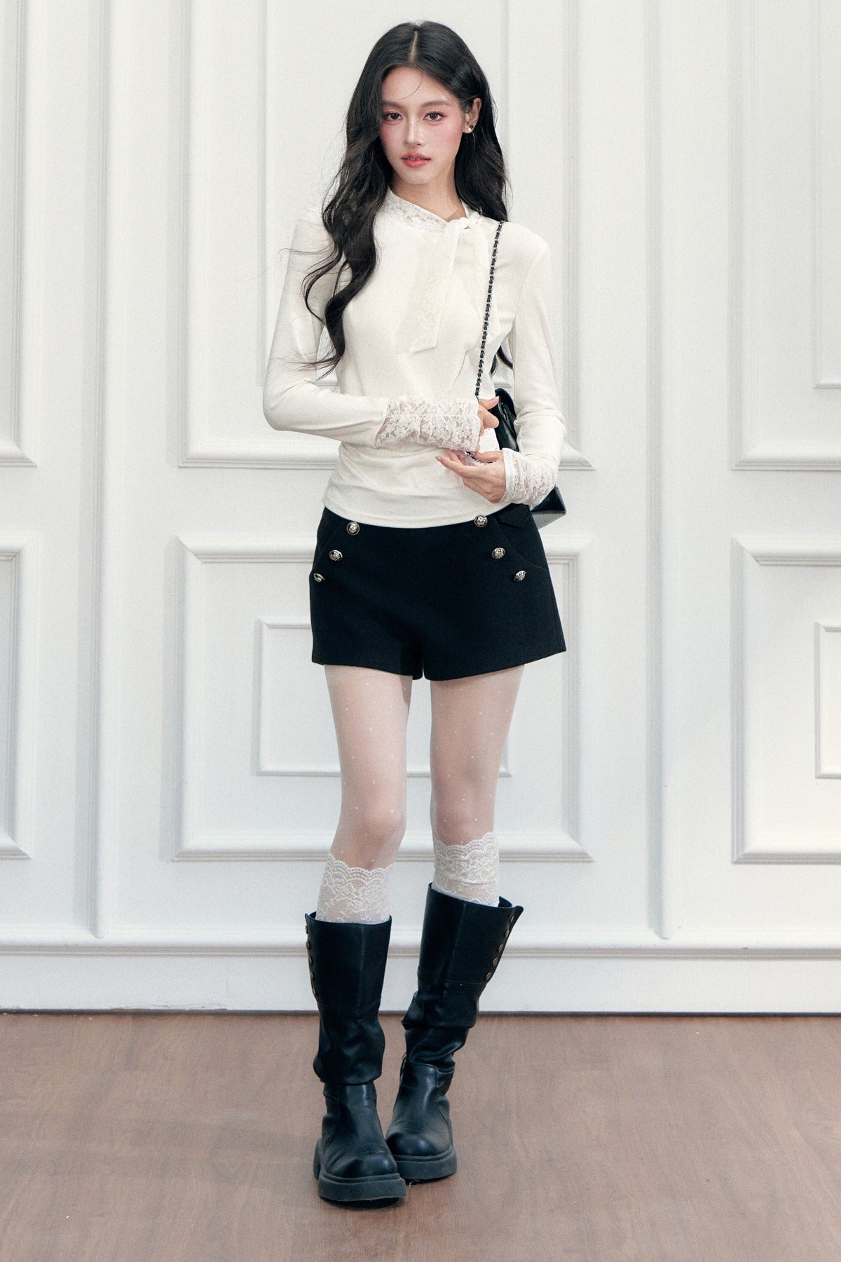 Lace-Up Ruched Long Sleeve T-Shirt