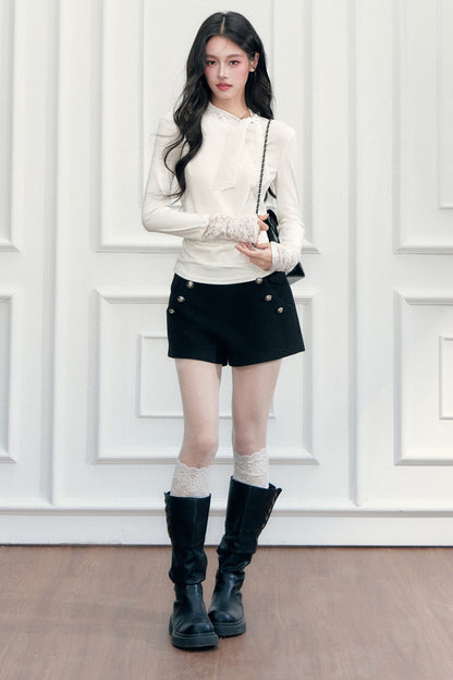 Lace-Up Ruched Long Sleeve T-Shirt