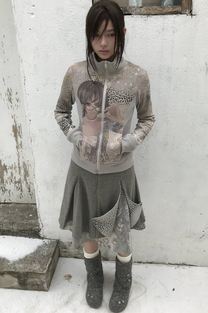 Cartoon Character Print Color-Blocked Sweatshirt