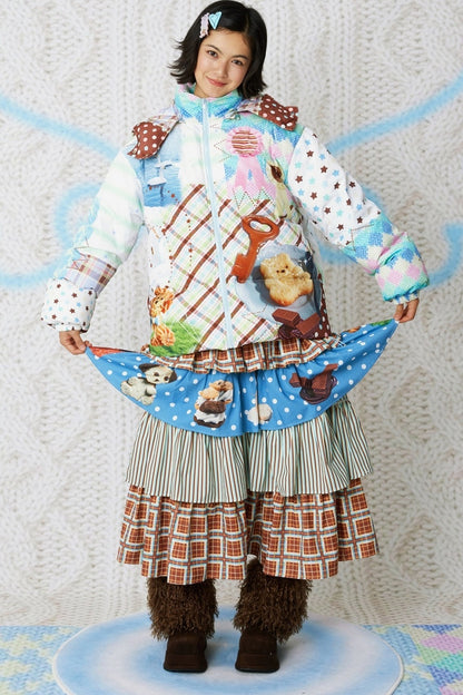 Loose Patchwork Print Hooded Jacket