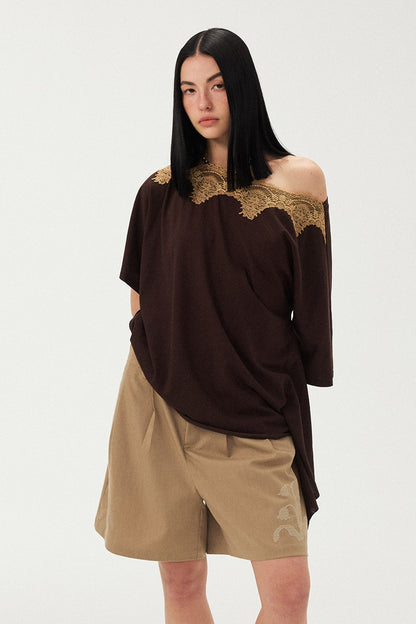 Pleated Coffee Wide-Leg Shorts