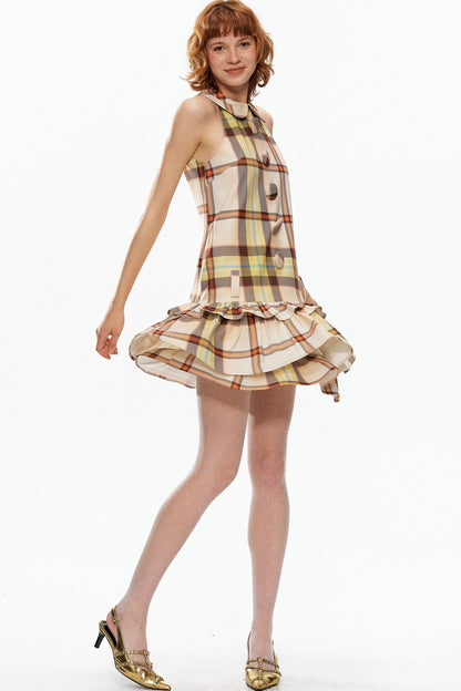 Plaid Raglan Vest Dress
