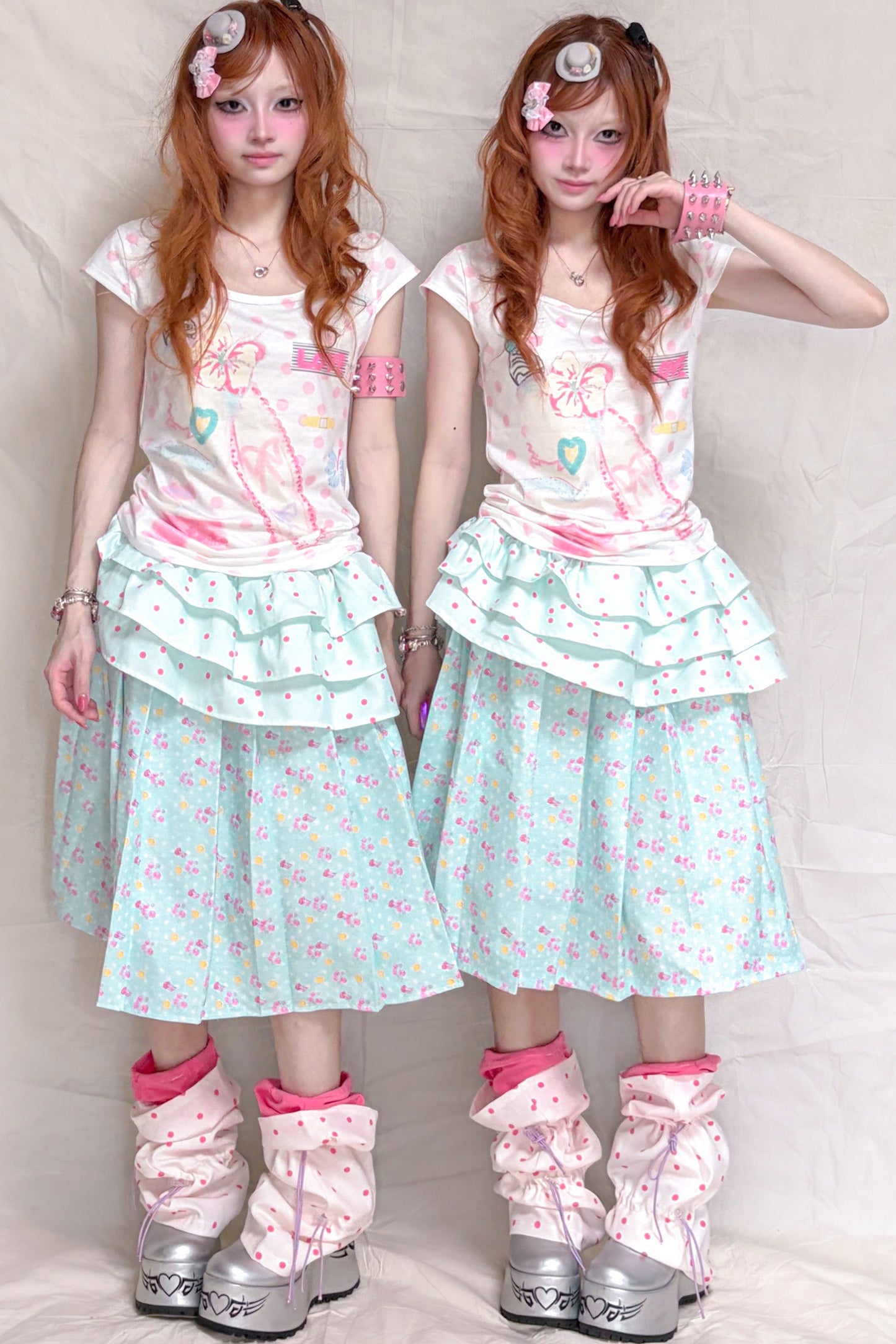 Mint Floral Asymmetrical Skirt