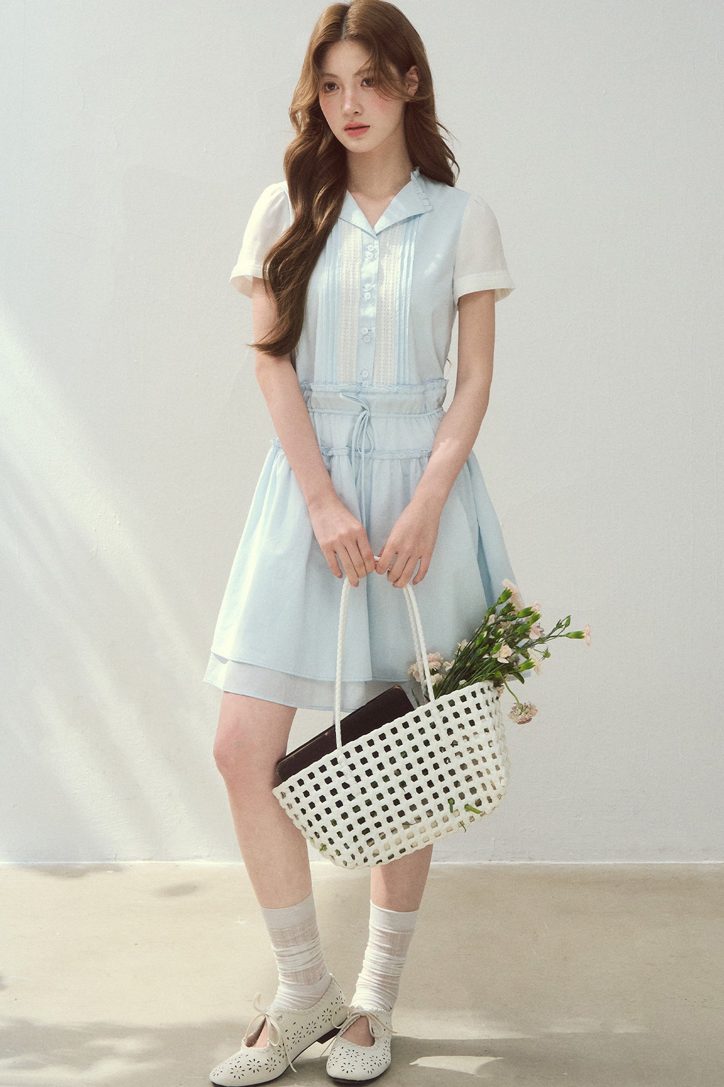 Sea Salt Blue Lyocell Layered Shirt Dress