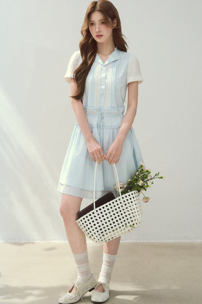 Sea Salt Blue Lyocell Layered Shirt Dress