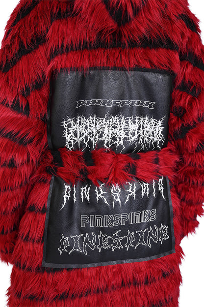 Oversized Silhouette Black Red Fur Coat