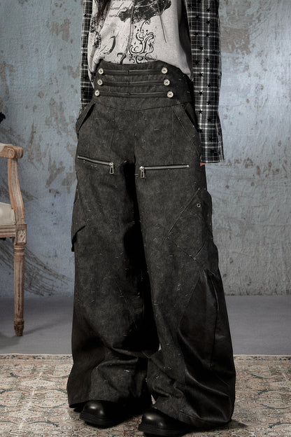 Black Patchwork Ripped High-Waisted Cargo Pants