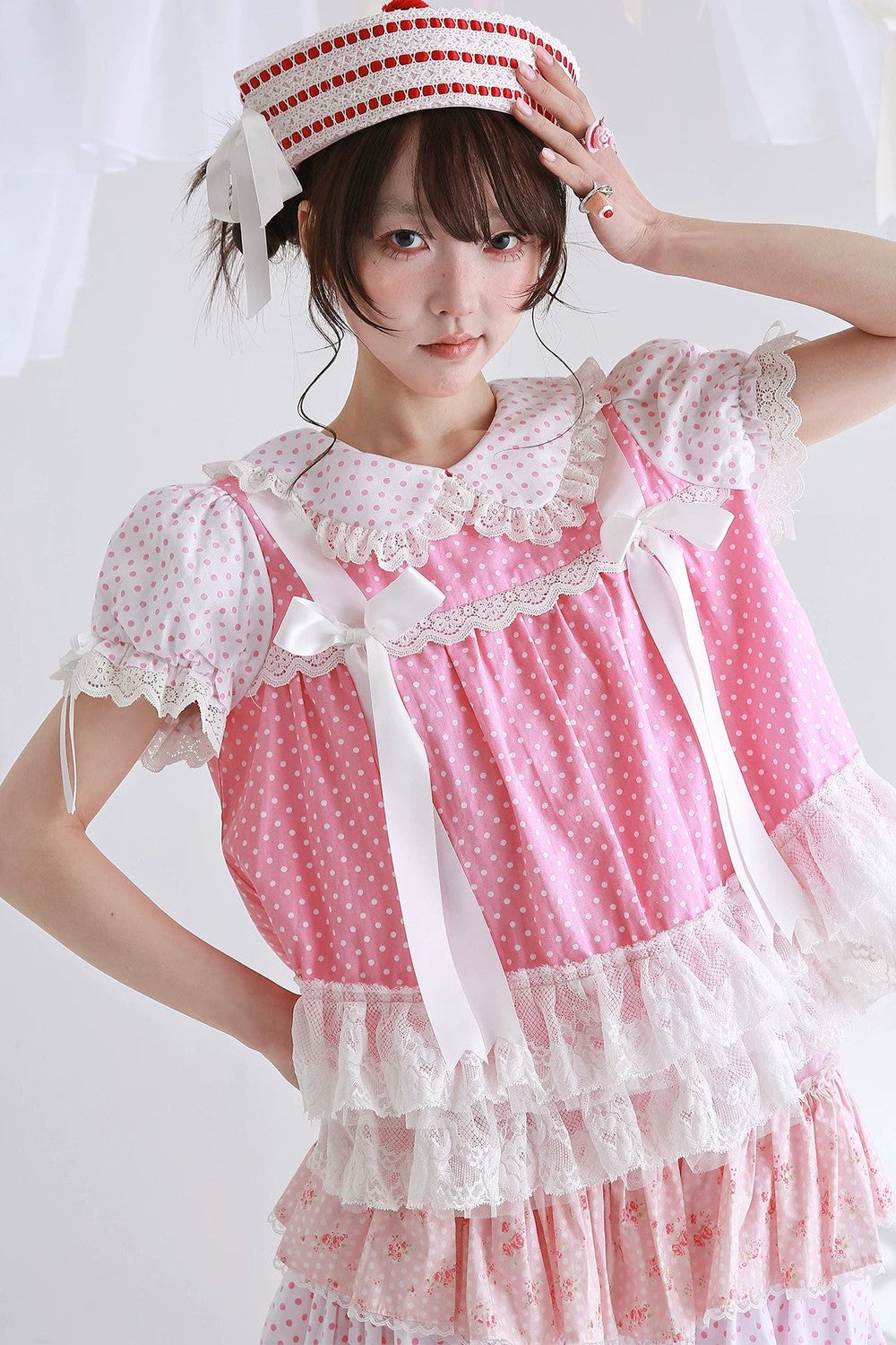 Retro Pink Polka Dot Bow Shirt