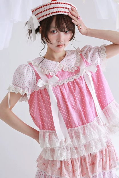 Retro Pink Polka Dot Bow Shirt