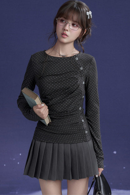 Vertical Wave Button Slim-Fit T-Shirt