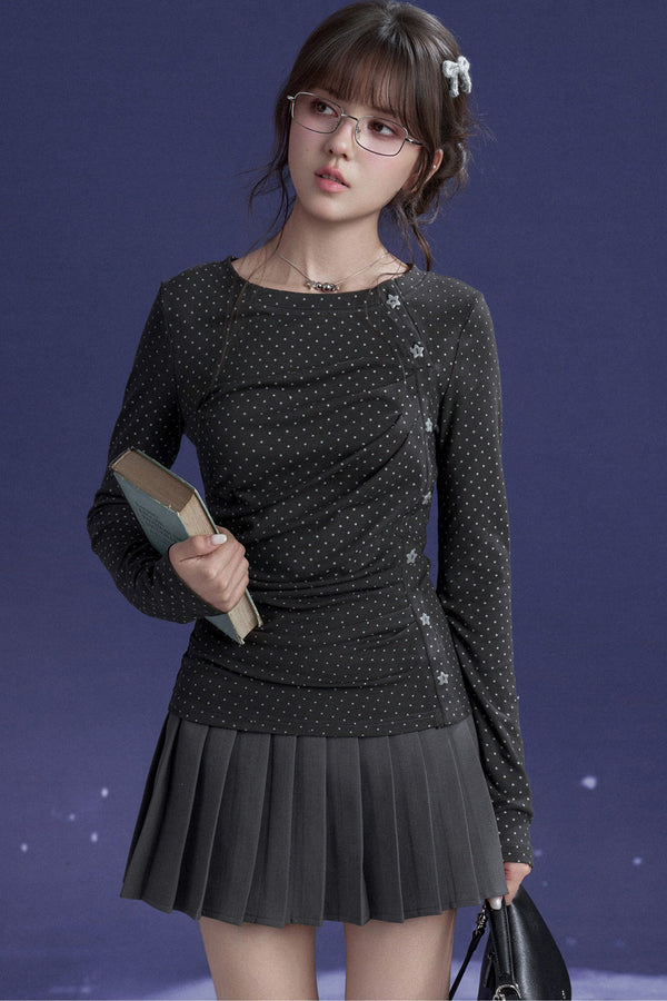 Vertical Wave Button Slim-Fit T-Shirt