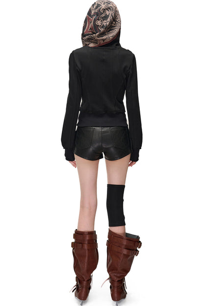 Lagenlook-Schal-Patchwork-Kapuzenjacke im Used-Look aus Sweatshirtstoff
