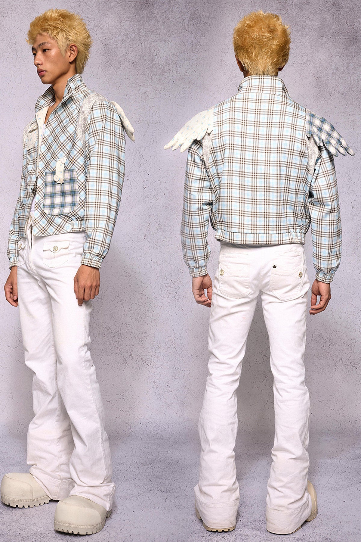 Jacke mit Engelsflügeln, Karomuster, Patchwork und Strass