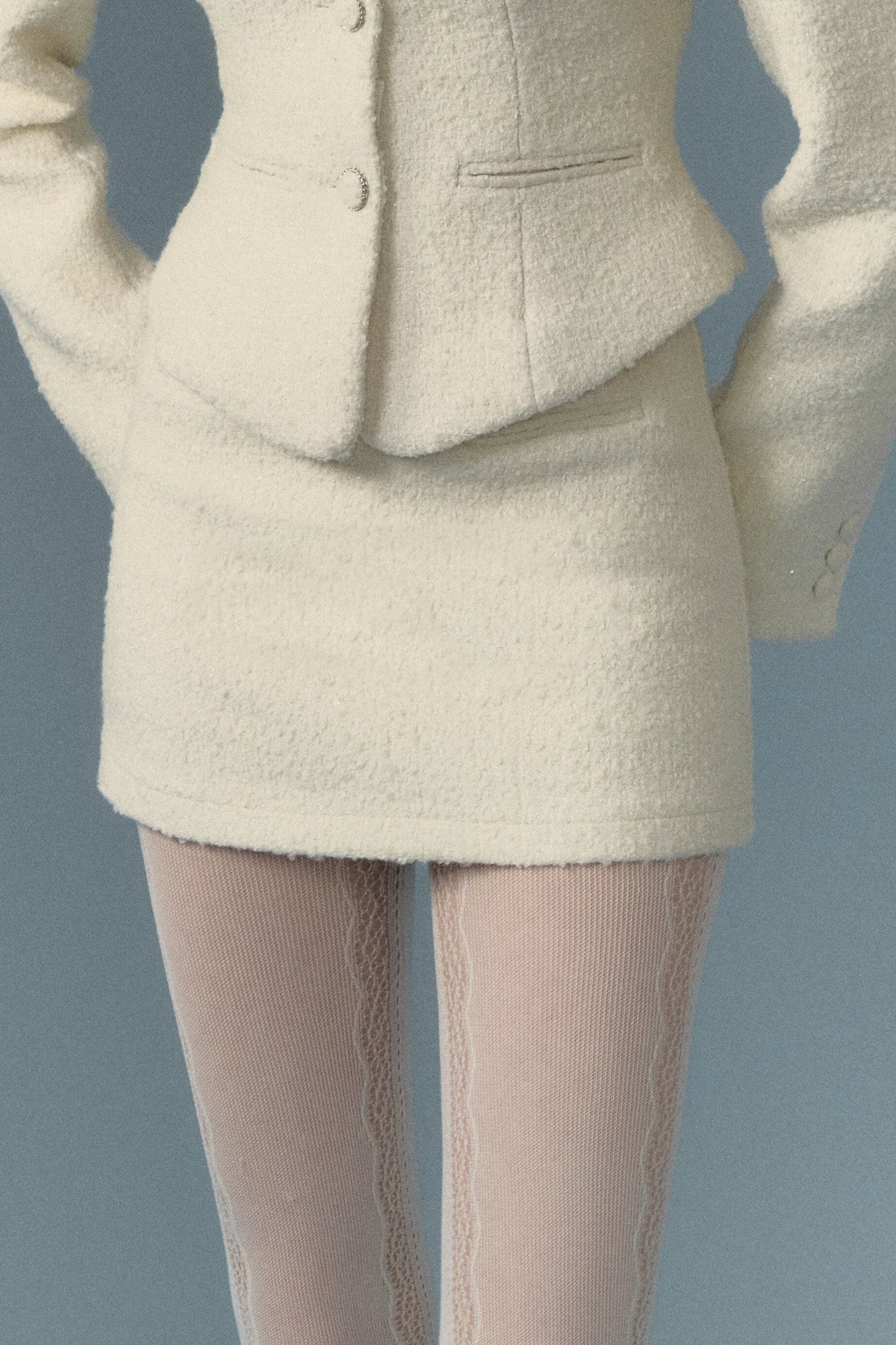 Woven Tweed Jacket and Fishtail Skirt Set-Up